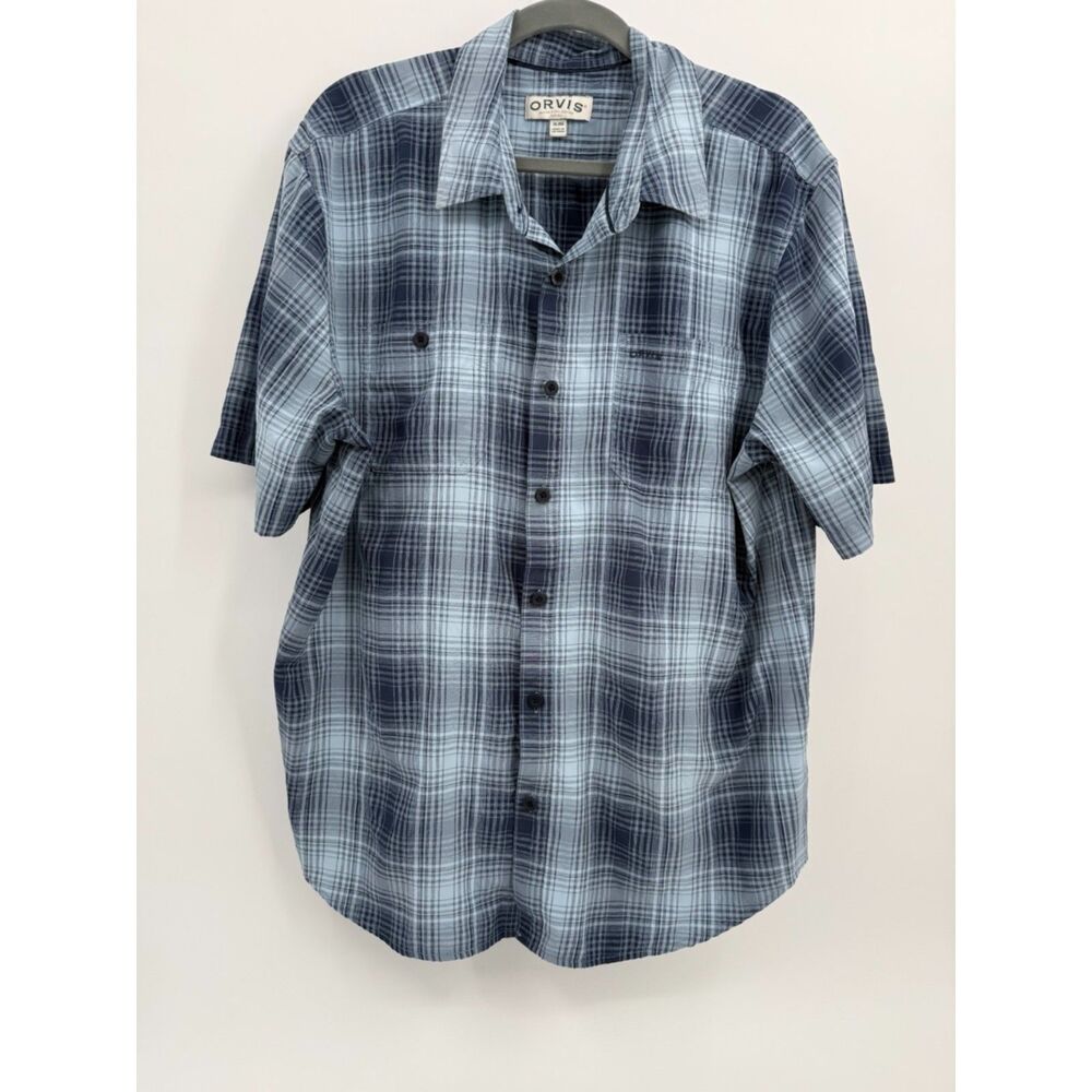 Orvis Classic Collection Mens XL Blue Plaid Short Sleeve Outdoor Shirt